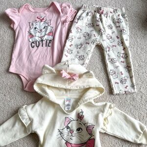 Disney Baby Cream Hoodie Set with Pink Kitty and Bow Print